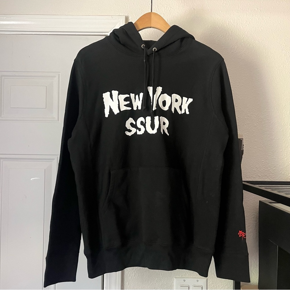 NWT SSUR black logo text font long sleeve cotton hoodie sweater